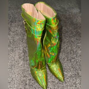 Green metallic calf boots